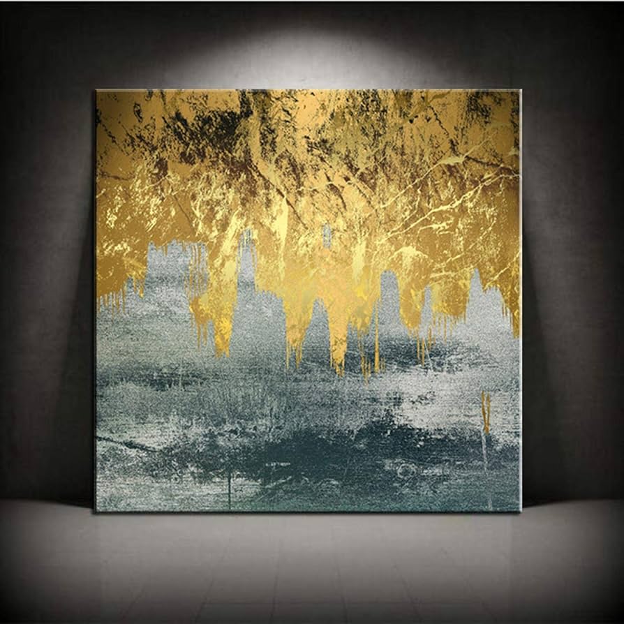 Amazon｜抽象的な金箔白いブロックキャンバス絵画ファションポスター